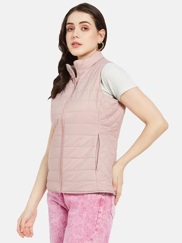 Mettle Women Pink Crop Quilted Jacket