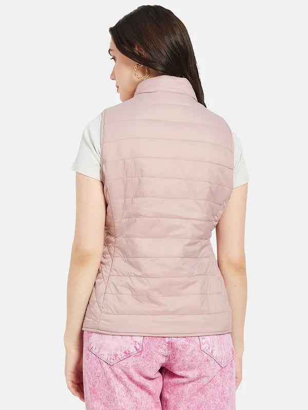 Mettle Women Pink Crop Quilted Jacket