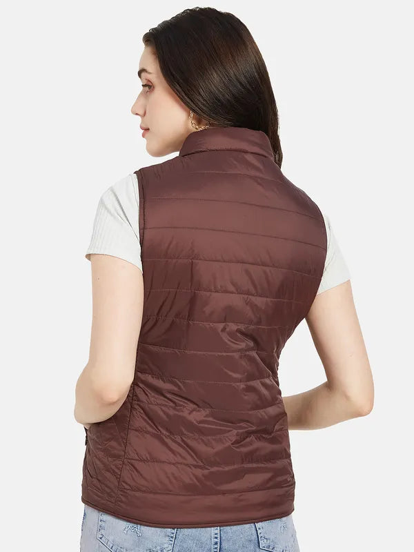 Mettle Women Maroon Quilted Jacket