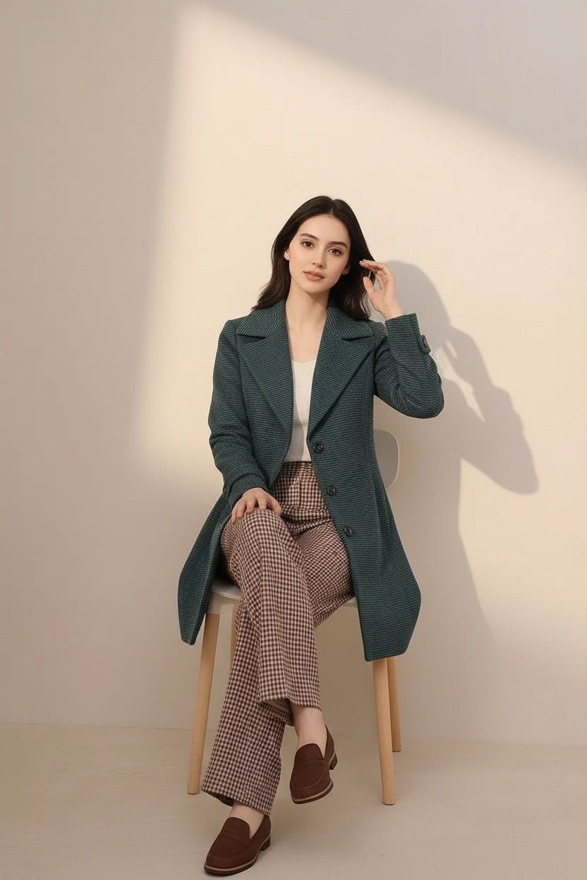 Women Self Design Double-Breasted Overcoat