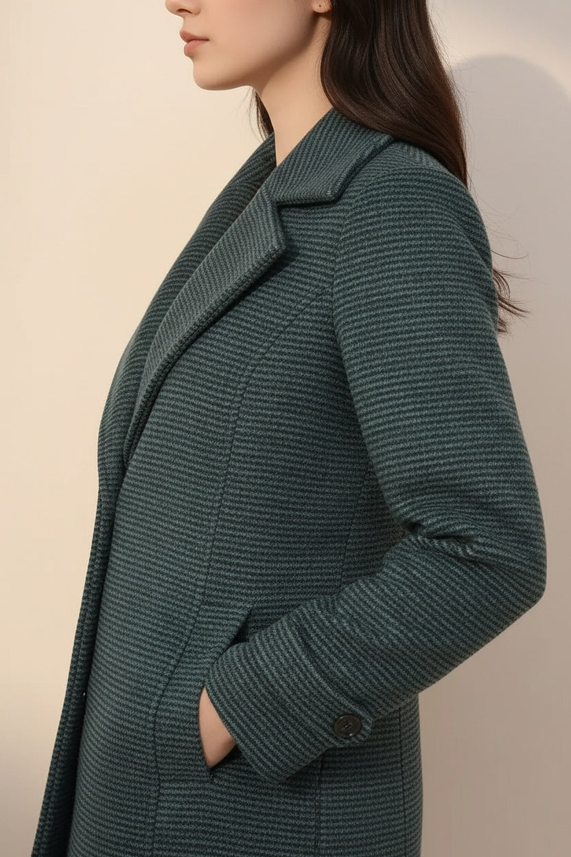 Women Self Design Double-Breasted Overcoat