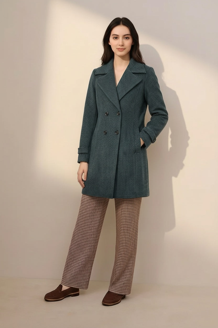 Women Self Design Double-Breasted Overcoat