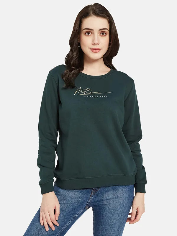 Mettle Women Green Printed Sweatshirt