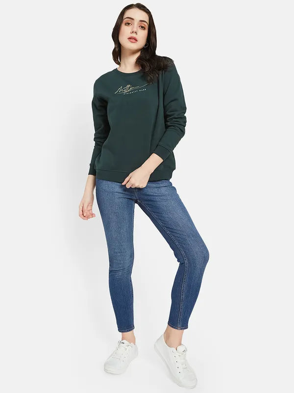 Mettle Women Green Printed Sweatshirt