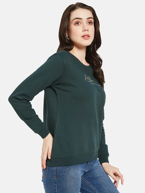 Mettle Women Green Printed Sweatshirt