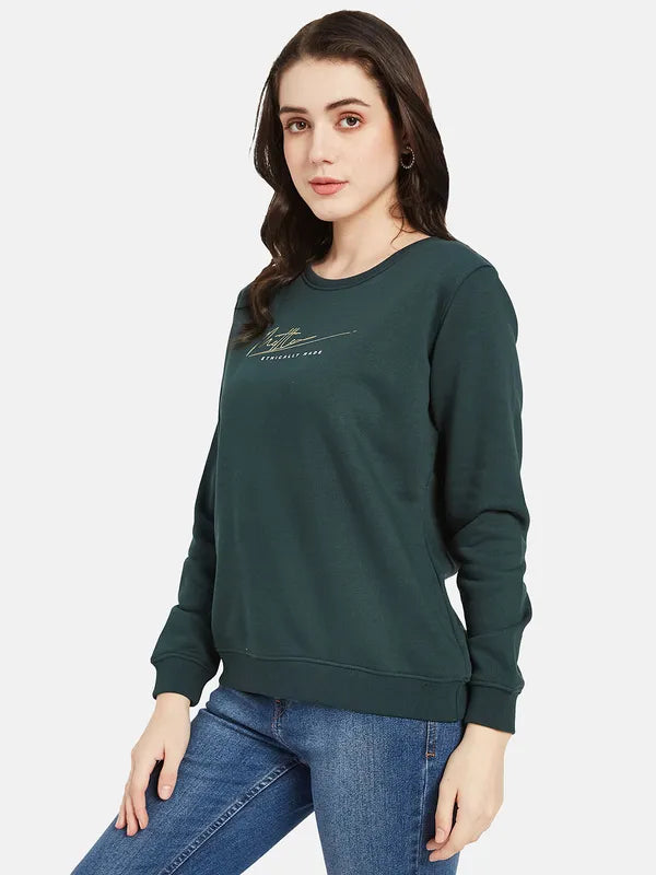 Mettle Women Green Printed Sweatshirt