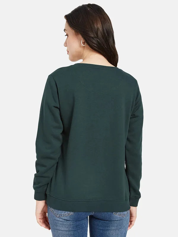 Mettle Women Green Printed Sweatshirt