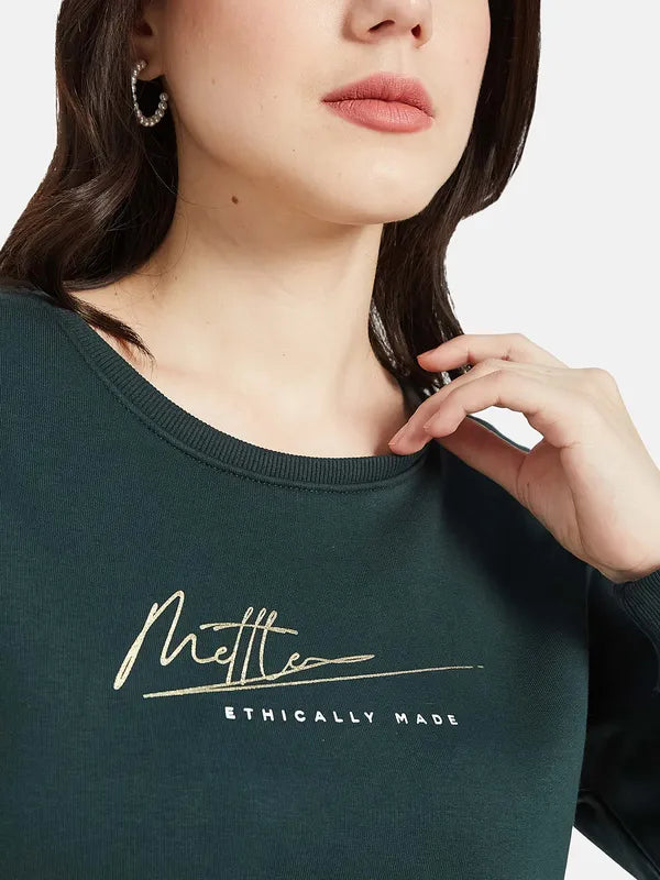 Mettle Women Green Printed Sweatshirt