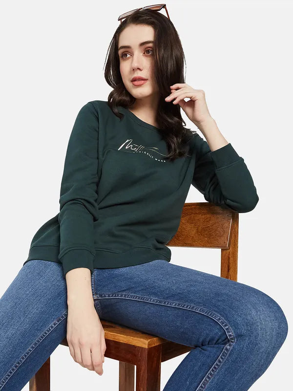 Mettle Women Green Printed Sweatshirt