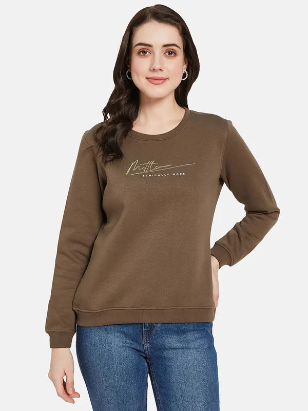 Mettle Women Brown Printed Sweatshirt