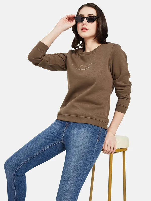 Mettle Women Brown Printed Sweatshirt