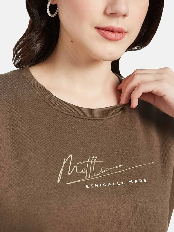 Mettle Women Brown Printed Sweatshirt