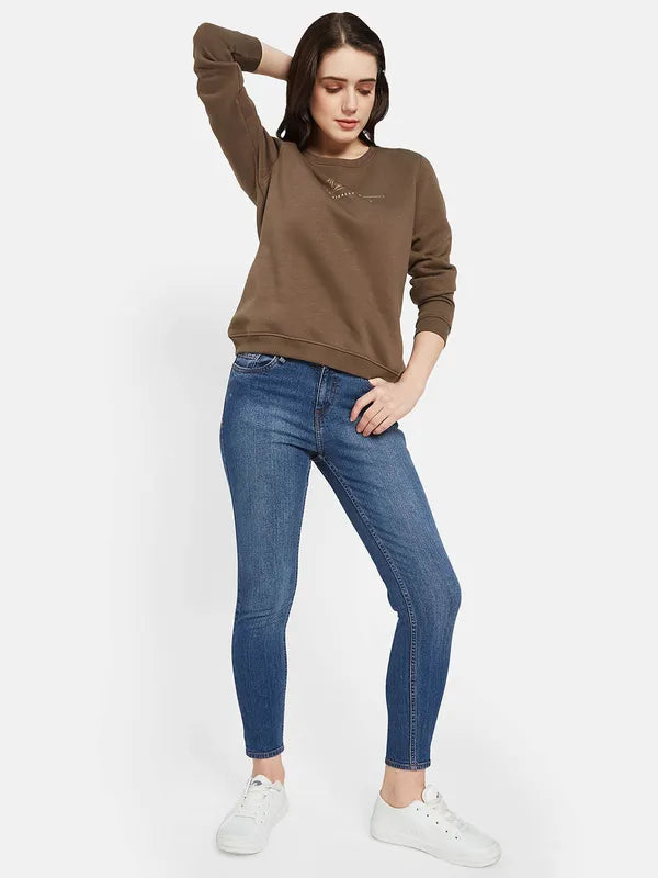 Mettle Women Brown Printed Sweatshirt