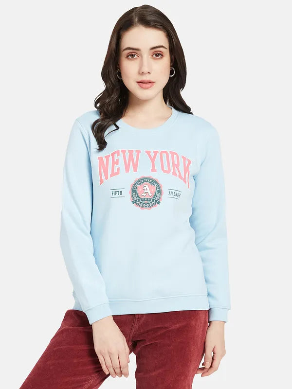 Mettle Women Blue Printed Sweatshirt