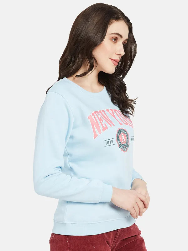 Mettle Women Blue Printed Sweatshirt