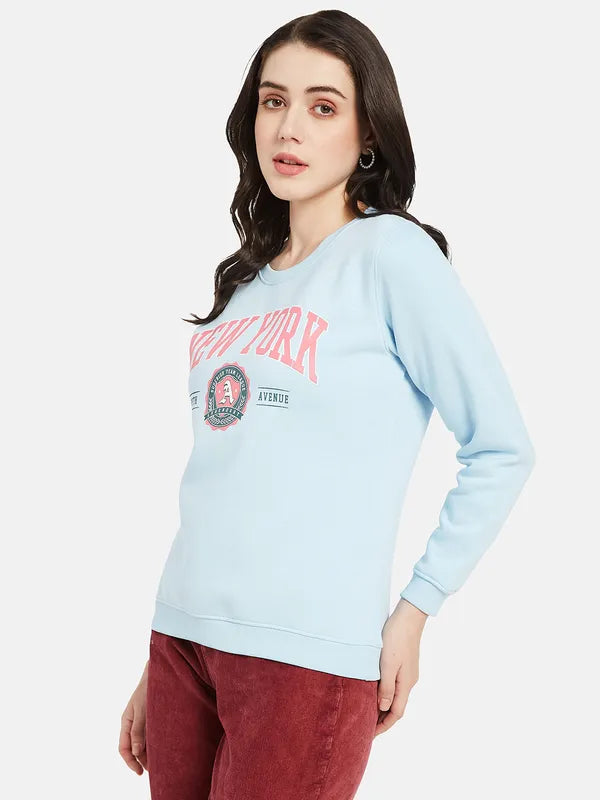 Mettle Women Blue Printed Sweatshirt