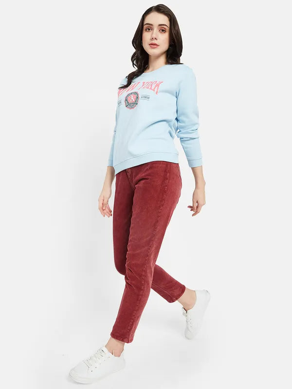 Mettle Women Blue Printed Sweatshirt