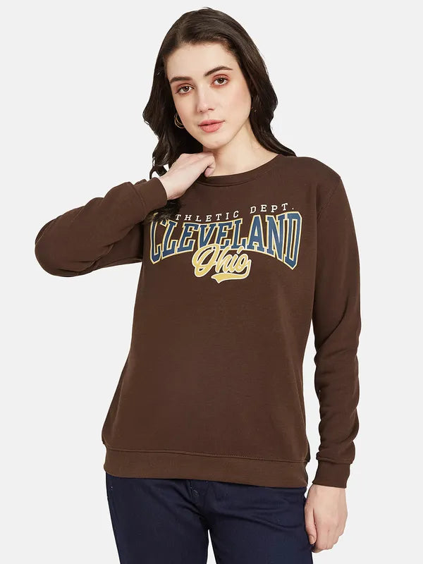 Mettle Women Brown Printed Sweatshirt