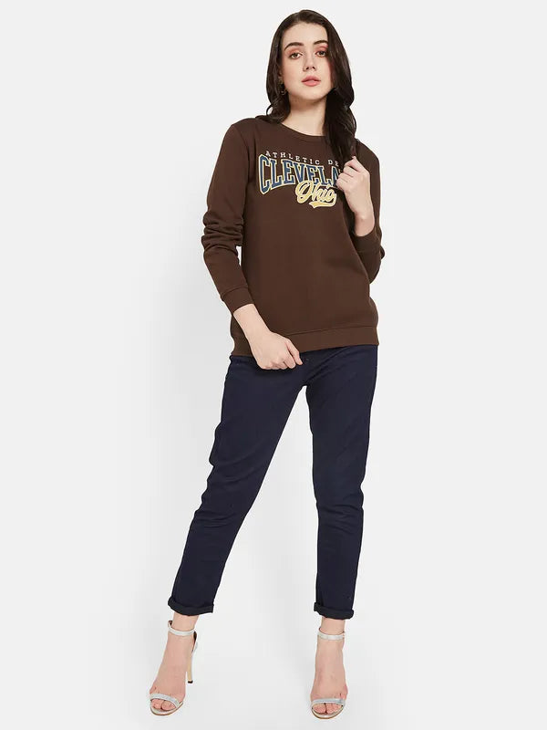 Mettle Women Brown Printed Sweatshirt