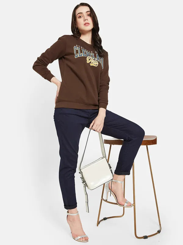 Mettle Women Brown Printed Sweatshirt