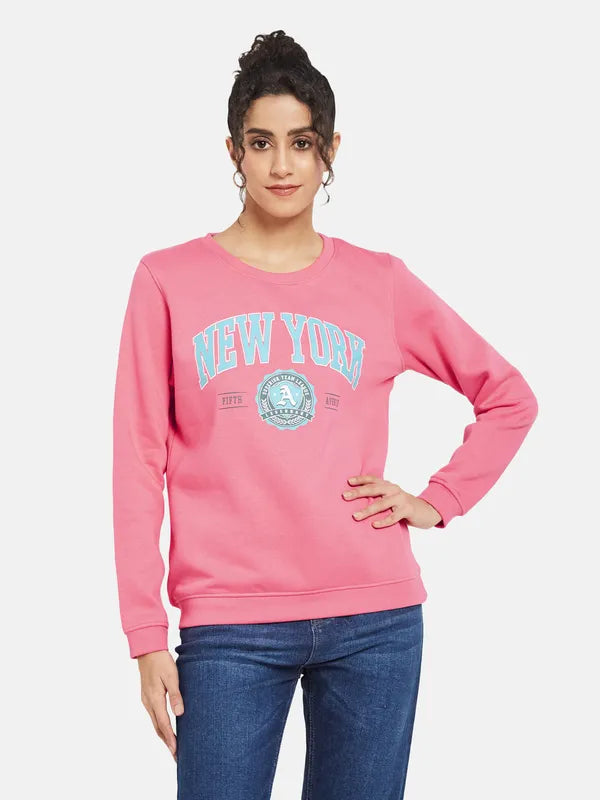 Mettle Women Pink Printed Sweatshirt