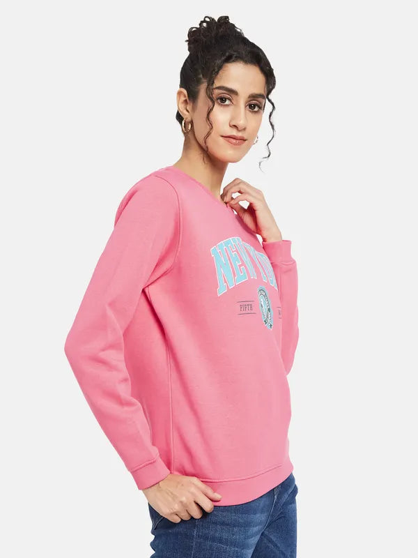 Mettle Women Pink Printed Sweatshirt