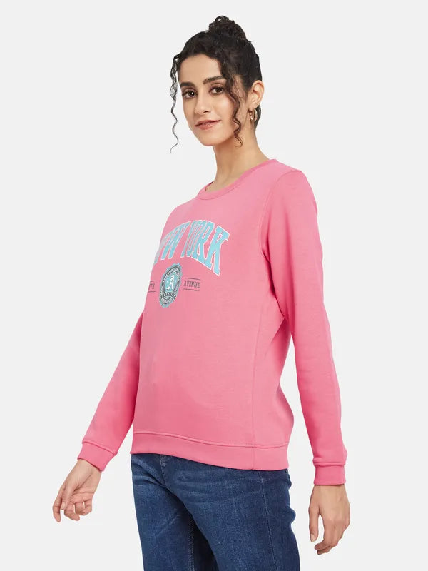 Mettle Women Pink Printed Sweatshirt