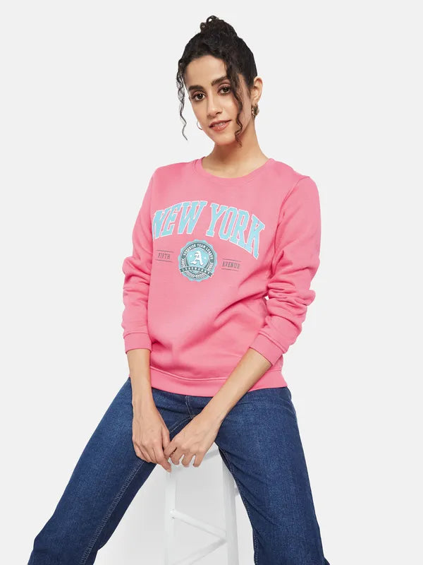 Mettle Women Pink Printed Sweatshirt