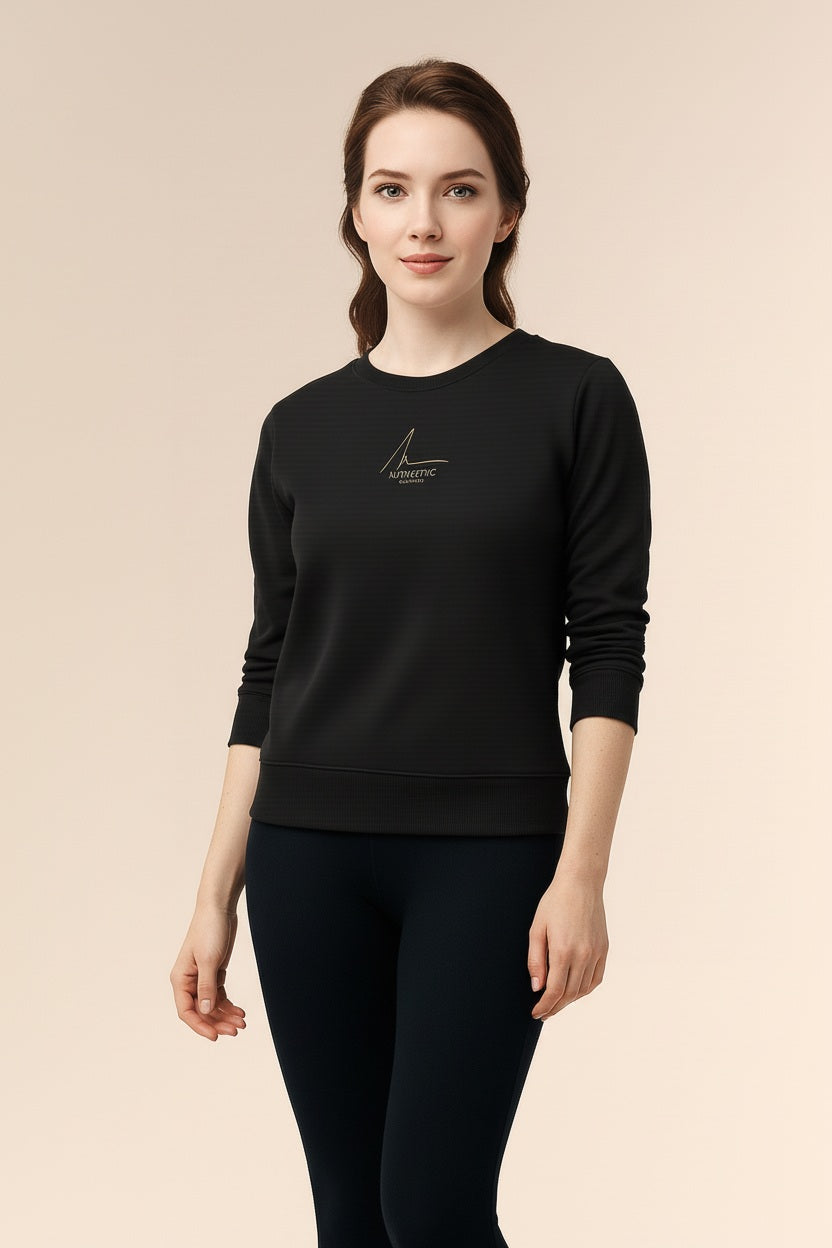 Women Solid Round Neck Sweatshirt
