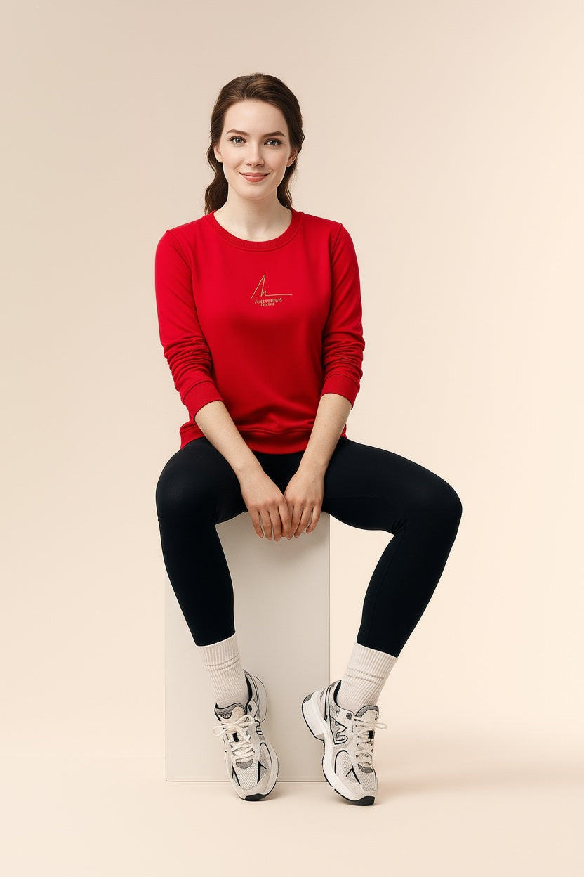 Women Solid Round Neck Sweatshirt