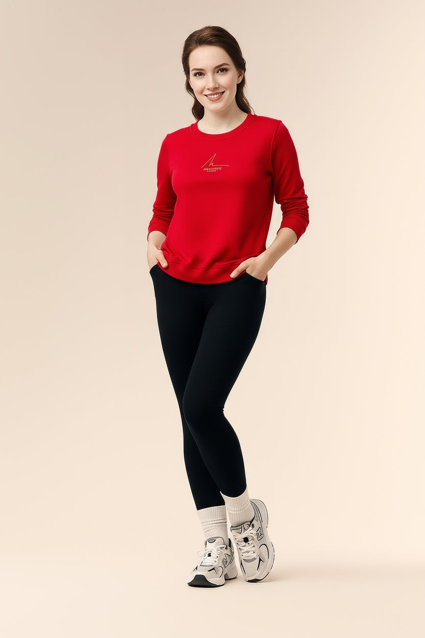 Women Solid Round Neck Sweatshirt