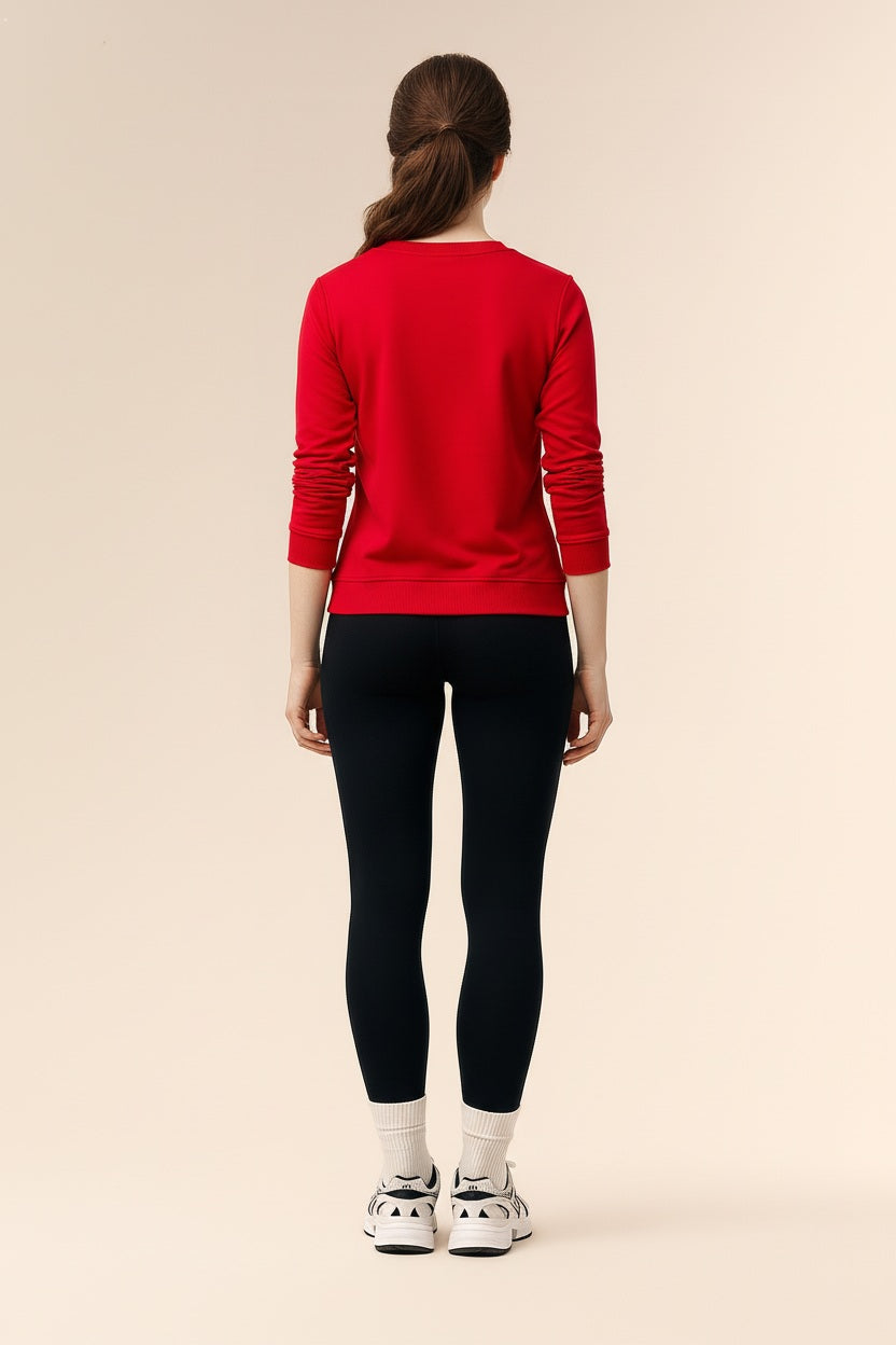 Women Solid Round Neck Sweatshirt
