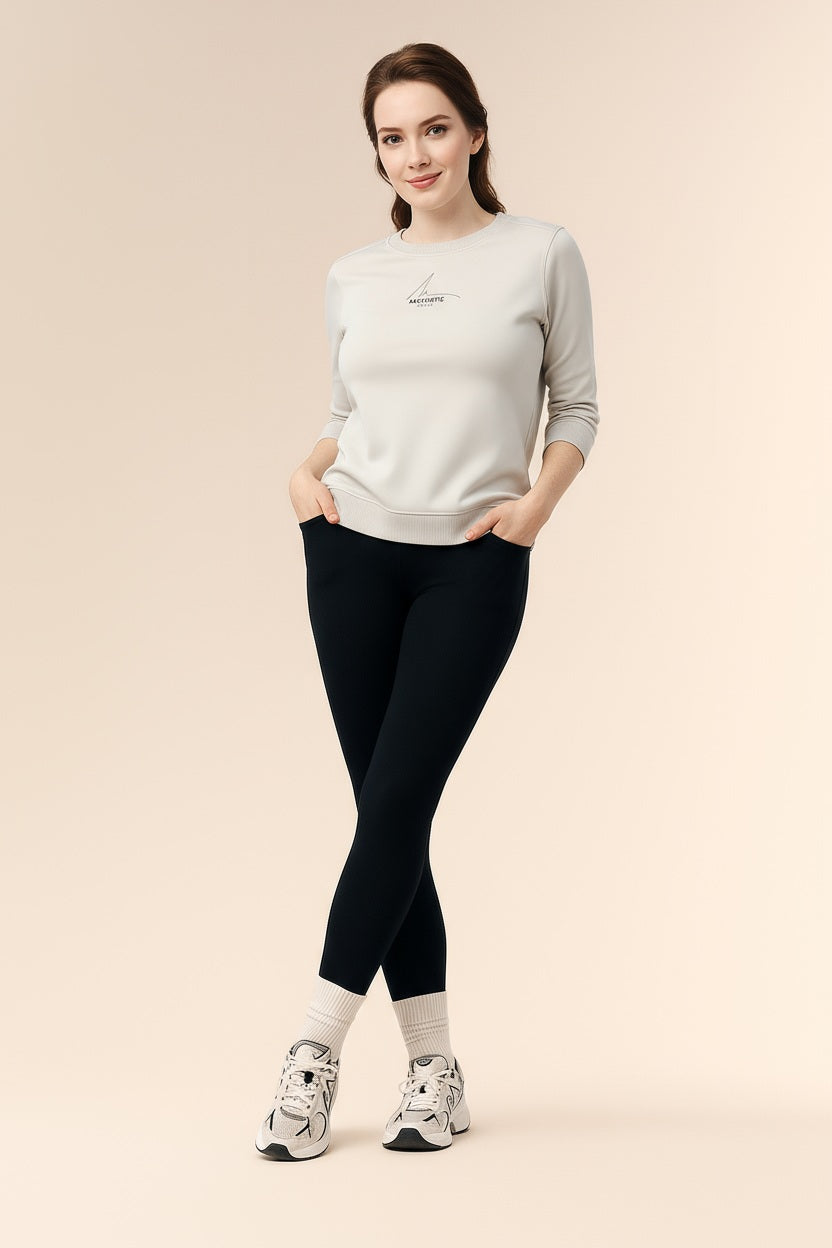 Women Solid Round Neck Sweatshirt