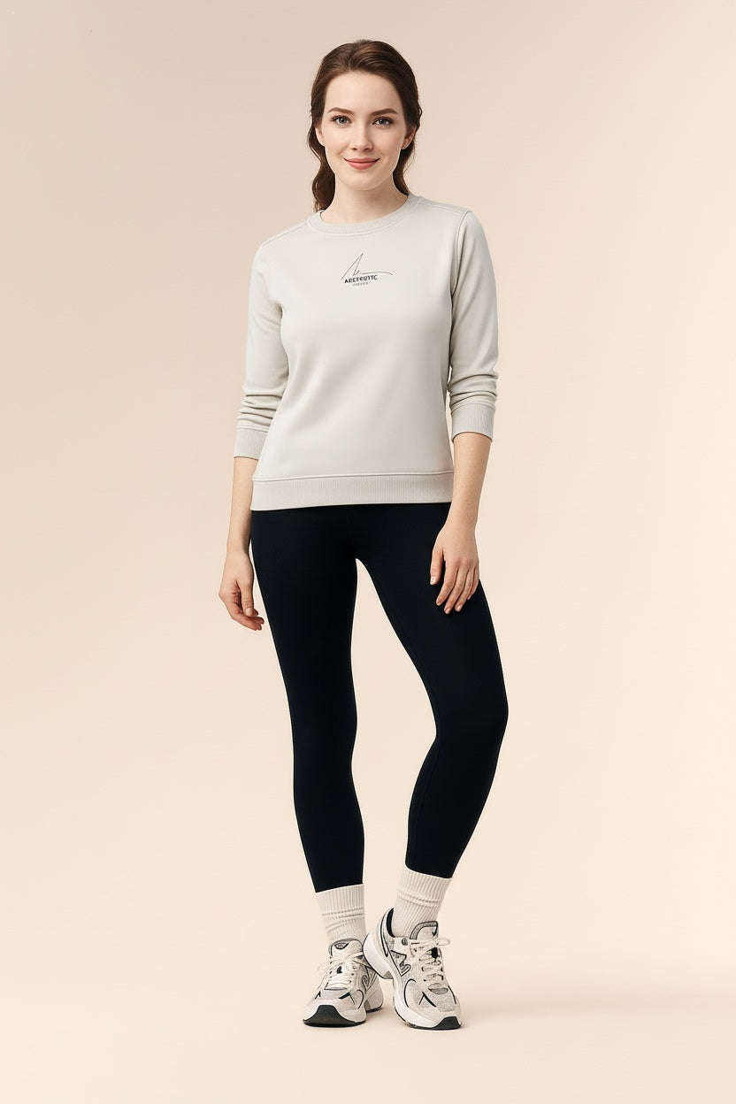 Women Solid Round Neck Sweatshirt