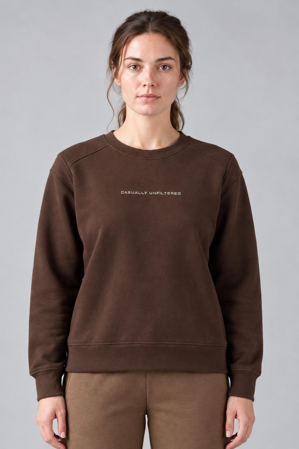 Women’s Espresso Brushed Cotton Fleece Core Sweatshirt – Regular Fit