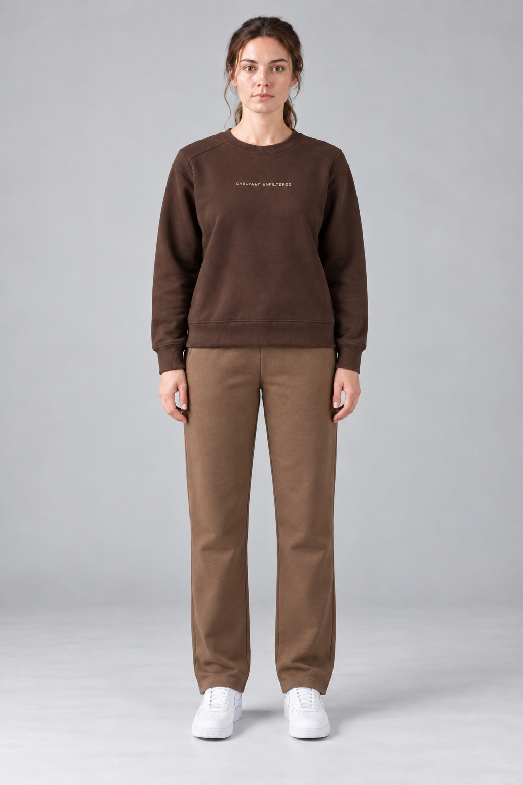 Women’s Espresso Brushed Cotton Fleece Core Sweatshirt – Regular Fit