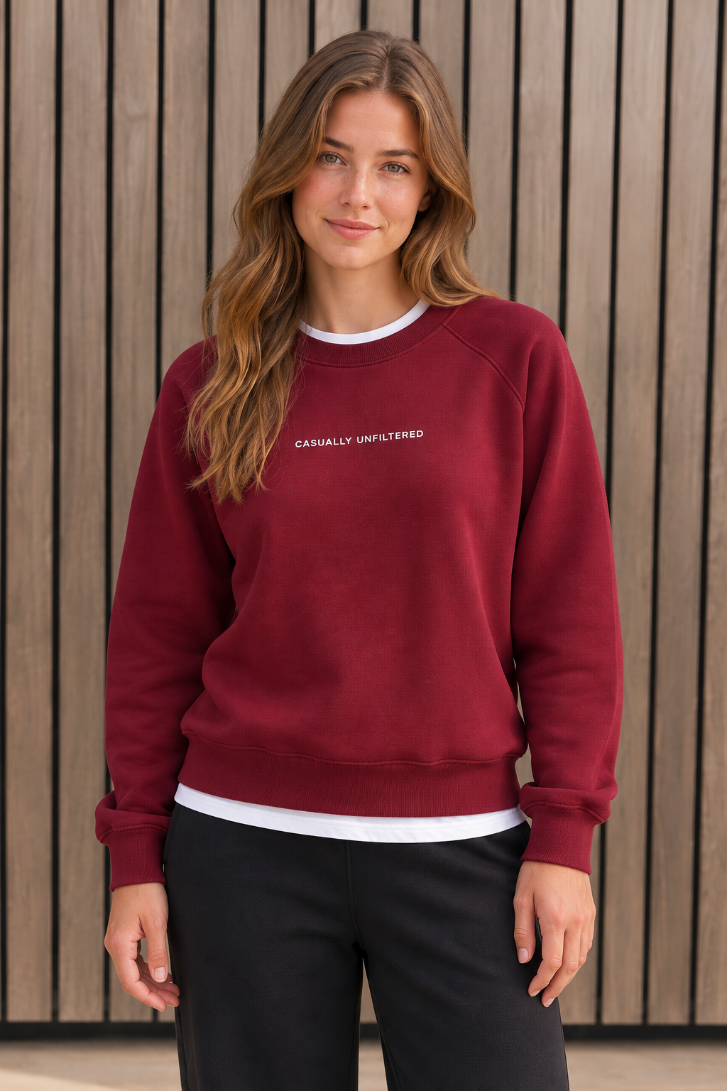 Women’s Merlot Cotton Brushed Fleece Sweatshirt | Core Regular Fit Crew Neck