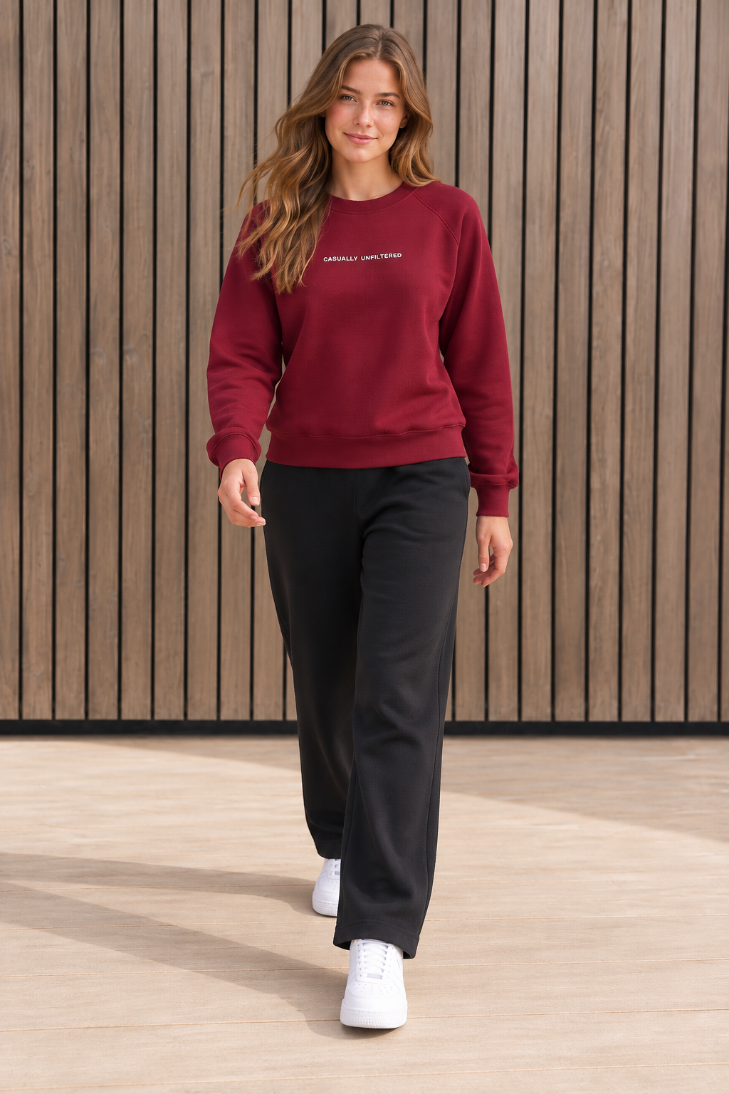 Women’s Merlot Cotton Brushed Fleece Sweatshirt | Core Regular Fit Crew Neck