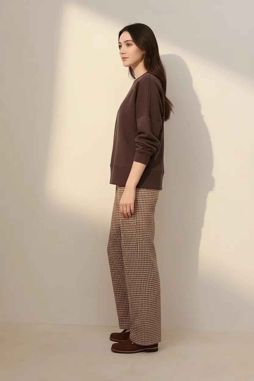 Women Solid Round Neck Sweatshirt