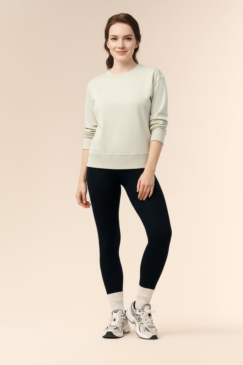 Women Solid Round Neck Sweatshirt