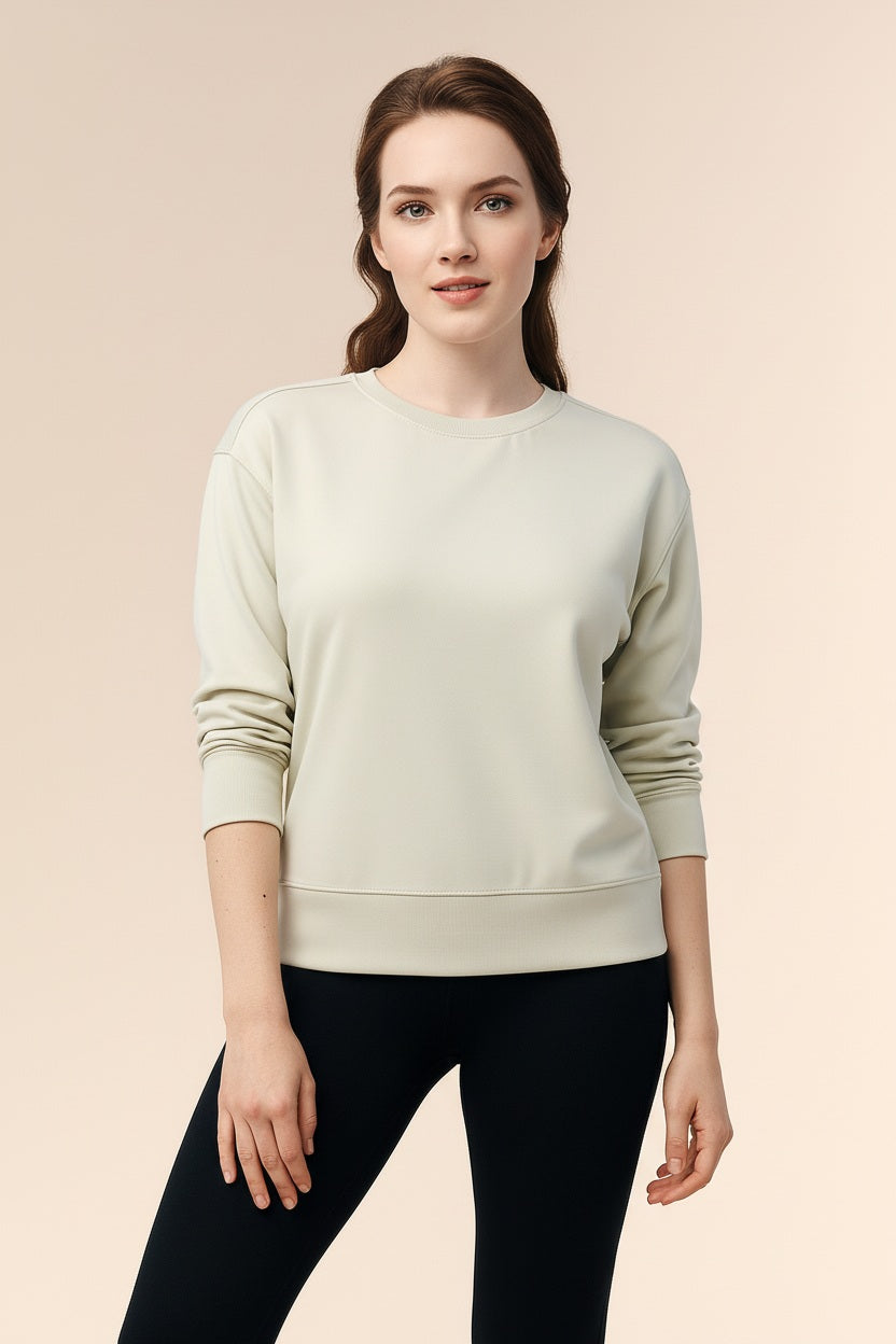 Women Solid Round Neck Sweatshirt