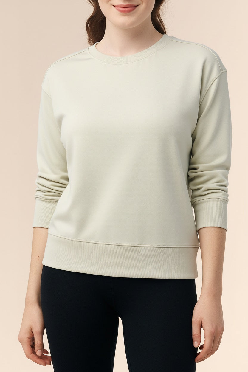 Women Solid Round Neck Sweatshirt