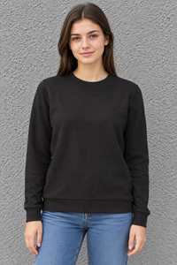 Women’s Lightweight Ultra Warm Knitted Sweatshirt – Black Crew Neck, Full Sleeves