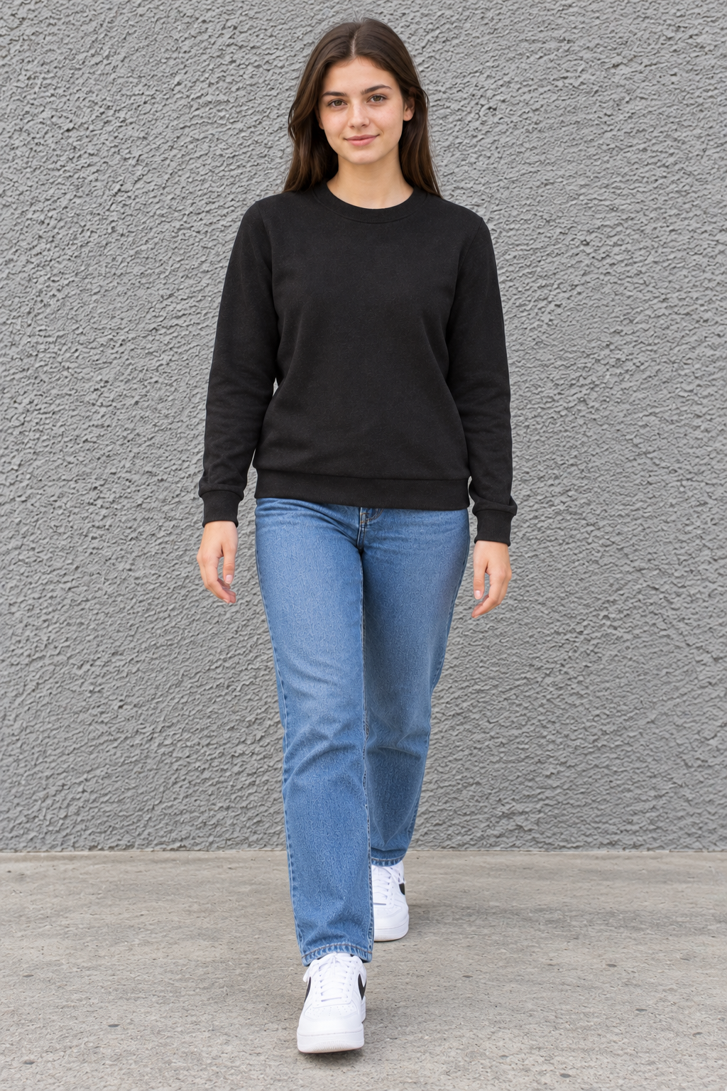 Women’s Lightweight Ultra Warm Knitted Sweatshirt – Black Crew Neck, Full Sleeves