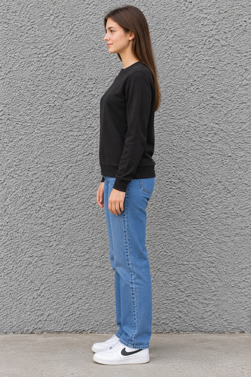 Women’s Lightweight Ultra Warm Knitted Sweatshirt – Black Crew Neck, Full Sleeves