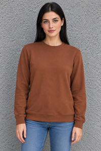Women’s Lightweight Ultra Warm Knitted Sweatshirt – Brown Crew Neck, Full Sleeves