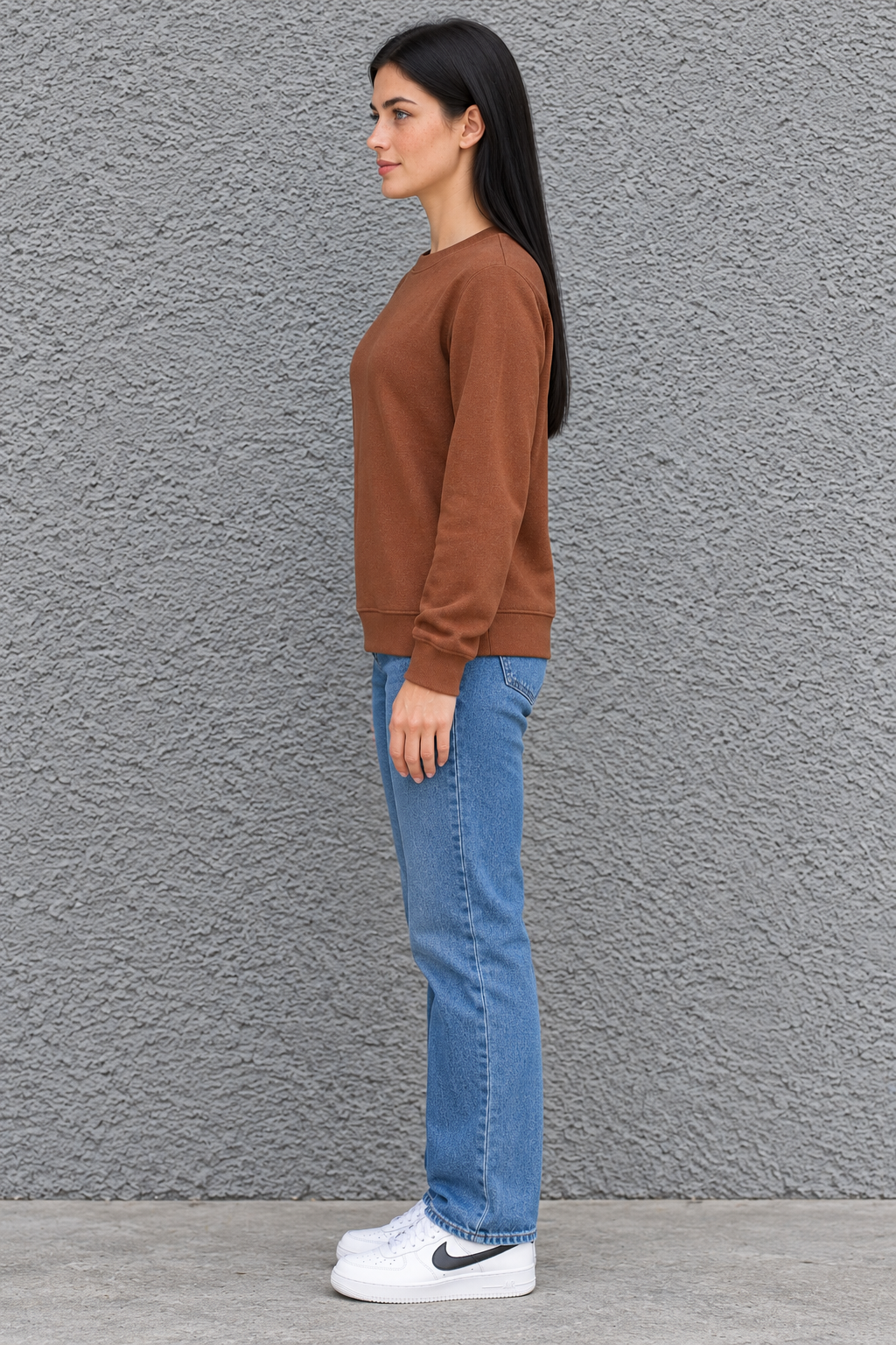 Women’s Lightweight Ultra Warm Knitted Sweatshirt – Brown Crew Neck, Full Sleeves