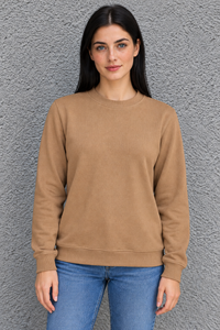Women’s Lightweight Ultra Warm Knitted Sweatshirt – Camel Crew Neck, Full Sleeves