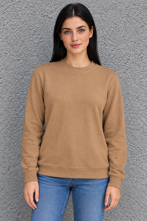 Women’s Lightweight Ultra Warm Knitted Sweatshirt – Camel Crew Neck, Full Sleeves