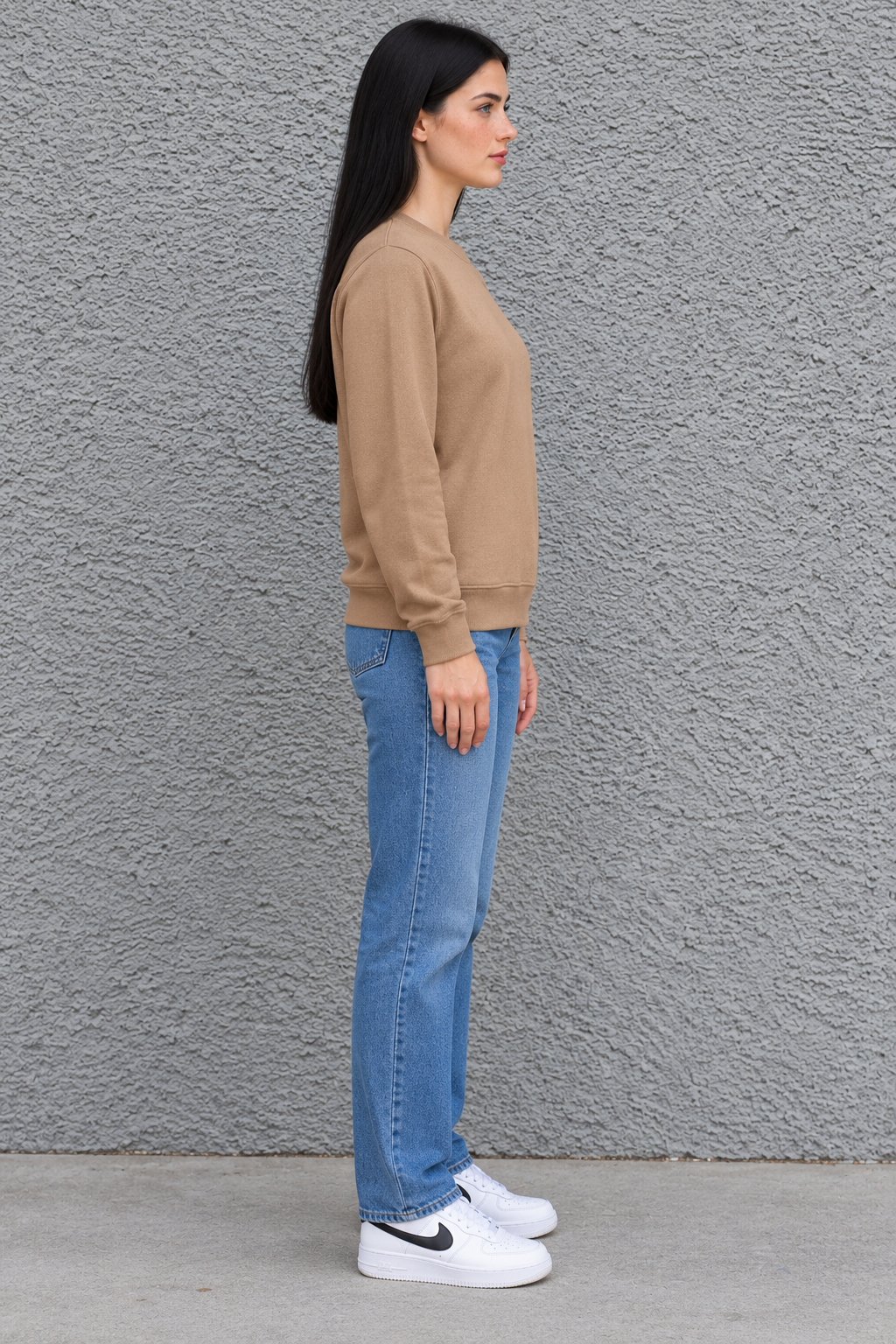 Women’s Lightweight Ultra Warm Knitted Sweatshirt – Camel Crew Neck, Full Sleeves